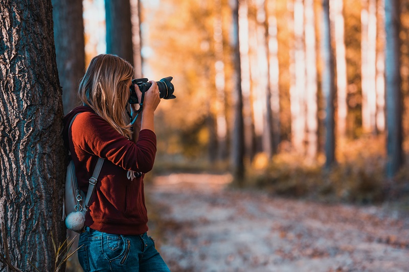 CBD Routine Woman Standing in a Forrest Taking Pictures