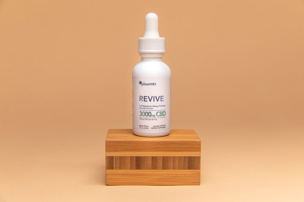 3000mg Tincture for Those who Need a Higher CBD Dosage Close Up of a Bottle of PlantMD Revive Tincture